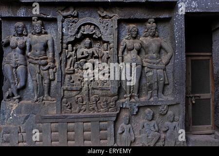 Statues in karli karla cave chaityan in second century BC ; Lonavala ; Maharashtra ; India Stock Photo
