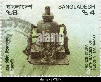 aad 163909 - Bronze Stupa with Buddha image postal stamp of Bangladesh Stock Photo