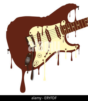 A chocolate rock guitar melting down Stock Photo