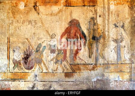 Wall painting in corridor in Brihadeshwara temple ; Tanjore Thanjavur ; Tamil Nadu ; India Stock Photo