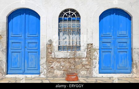 Blue doors-Kastellorizo Stock Photo