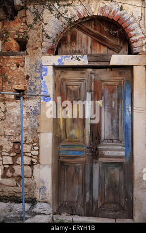 Retro door-Kastellorizo-Greece Stock Photo