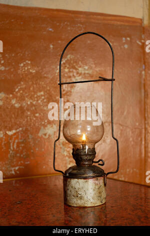 Old antique kerosene glass lantern lamp , Idar , Edar , Modasa , Sabarkantha , Gujarat , India , Asia Stock Photo