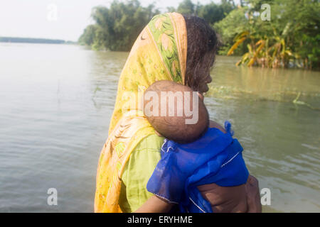 Kosi river flood in year 2008 which mostly made suffered below poverty line people in Purniya district ; Bihar ; India Stock Photo