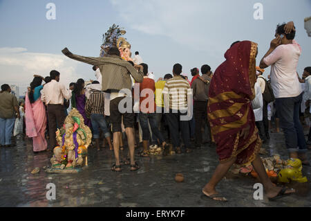 lord ganesh immersion girgaon chaupati in mumbai at maharashtra India Stock Photo