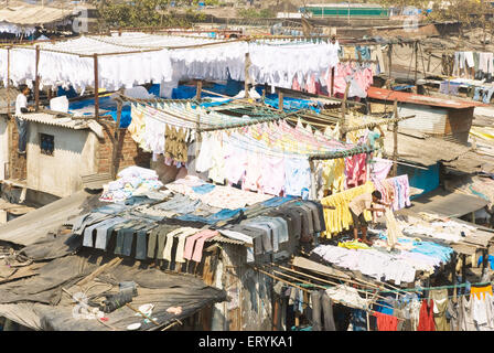 Dhobi Ghat , open air laundromat  , Mahalaxmi ; Bombay , Mumbai ; Maharashtra ; India , asia Stock Photo