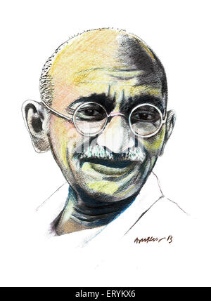 Portrait of Gandhi  Pen and Ink Drawing of Mahatma Gandhi Bapu with  Spinning Wheel  Shafalis Caricatures Portraits and Cartoons