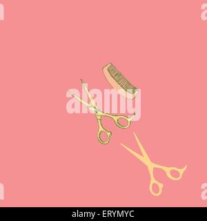 Sketch scissors and comb in vintage style, vector seamless pattern Stock Vector