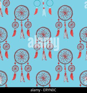 Sketch dream catcher in vintage style, vector seamless pattern Stock Vector