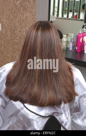 Hair treatment of woman in beauty parlour , India , Asia Stock Photo