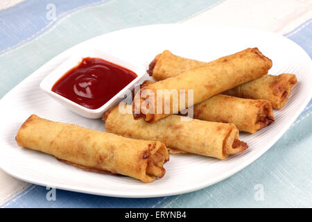 Chinese food Vegetable spring rolls in plate India PR#743AH Stock Photo