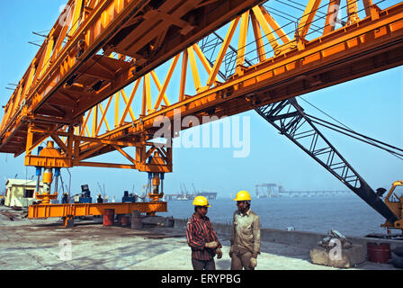 Bridge construction , Bandra Worli Sea link bridge , Worli , Bombay , Mumbai , Maharashtra , India , Asia Stock Photo