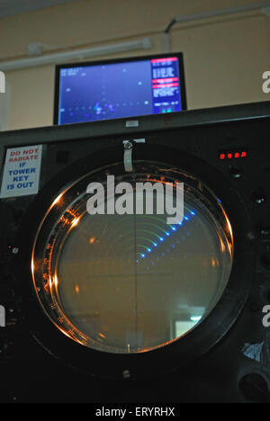 Air traffic control room radar for cloud seeding , Modaksagar lake , Vaitarna River , Thana , Thane , Bombay , Mumbai ; Maharashtra , India , Asia Stock Photo