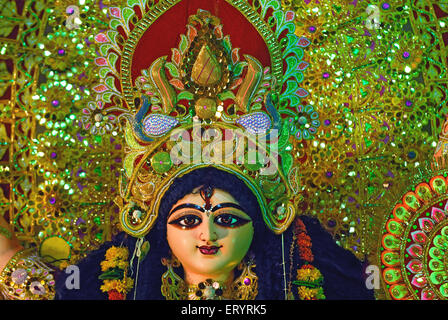 Idol of goddess durga in navratri durga pooja festival ; Bombay Mumbai ; Maharashtra ; India 28 September 2009 Stock Photo