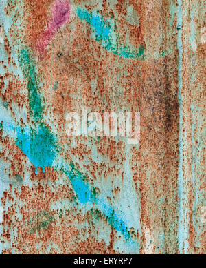 abstract corroded colorful wallpaper grunge background iron rusty artistic wall peeling paint. Oxidized metal surface. Abstract Stock Photo