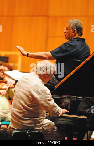 Zubin Mehta , Indian conductor and pianist Daniel Barenboim , NCPA , Jamshed Bhabha Theatre , Bombay , Mumbai , Maharashtra , India , Asia Stock Photo