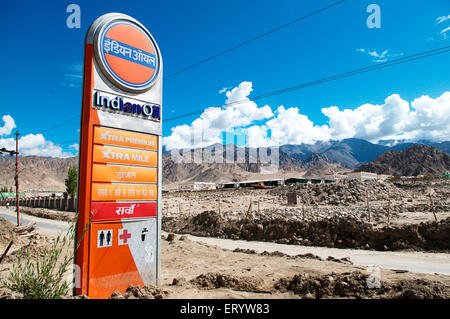 Petrol pump signboard at choglamsar ; leh ; Ladakh ; Jammu and Kashmir ; India Stock Photo