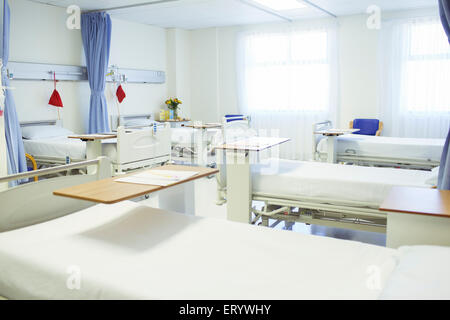 Beds ready in empty hospital room Stock Photo