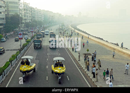 Mumbai police commandos in amphibious vehicles at  ; Marine Drive  ; Bombay ; Mumbai ; Maharashtra  ; India Stock Photo