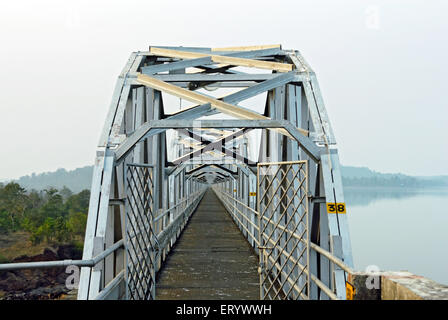 Bridge on dam of tansa lake ; Bombay ; Mumbai ; Maharashtra ; India Stock Photo