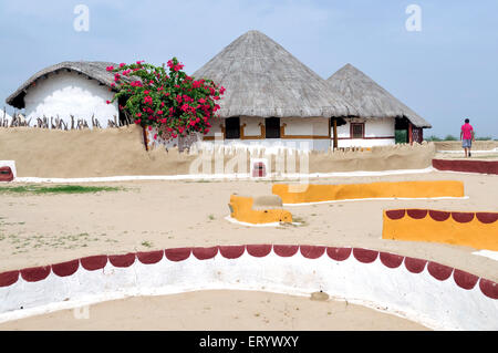 Earth quake resistance houses called bunga in hodka banni ; Bhuj ; Kutch ; Gujarat ; India Stock Photo