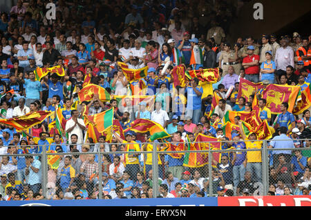 Sri Lankan fans wave national flags ICC Cricket World Cup final Wankhede stadium Mumbai Stock Photo