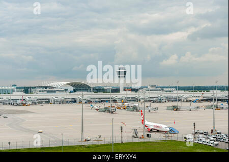 Munich Airport with AirBerlin Airplane Stock Photo