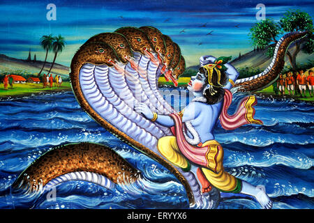 Shri Krishna killing Kaliya Nag , Indian mythology , Shri Krishna Leela , kalia naga leela Stock Photo