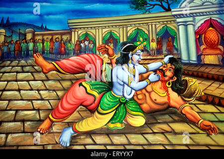 Indian mythology , Shri Krishna Leela , krishna killing kansa , Stock Photo