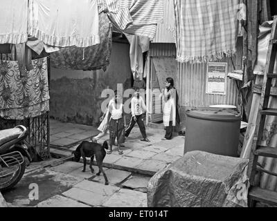 Children in Bhatwadi and Devnar slum ; Bombay Mumbai ; Maharashtra ; India Stock Photo