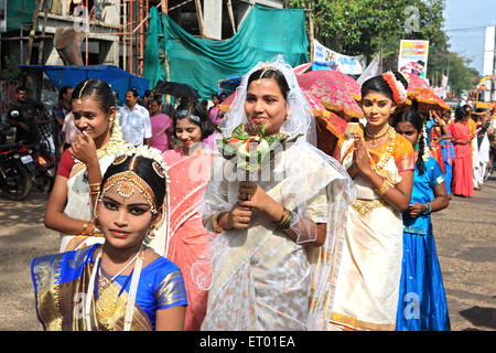 Young girls in parade on street of Alleppey Alappuzha ; Kerala ; India 20 December 2008 NO MR Stock Photo