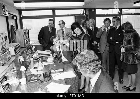 Launch of BRMB Radio, Birmingham, Tuesday 19th February 1974. BRMB is the fourth independent local commercial radio station to begin broadcasting in Britain. Stock Photo