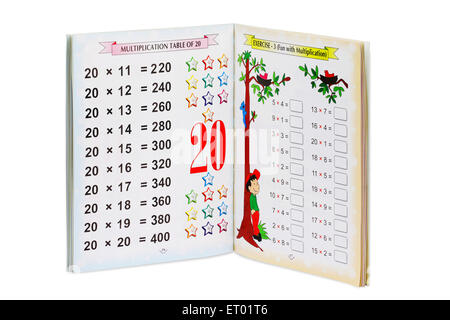 multiplication table, mathematics book on white background Stock Photo ...