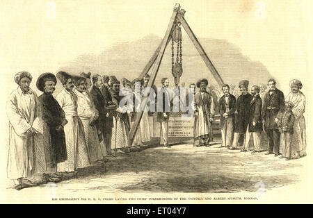 His Excellency sir Frere laying chief corner stone of the Victoria Albert museum 3rd January 1863 ; Bombay Mumbai ; Maharashtra Stock Photo