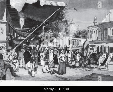 Jama Masjid, Jumma Masjid street bullock cart, Delhi, India, Asia, old vintage 1800s engraving art Stock Photo