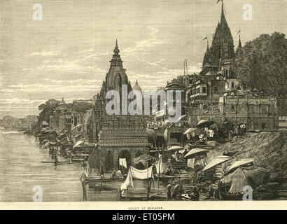 Ghat at Benares ; Varanasi ; Uttar Pradesh ; India Stock Photo