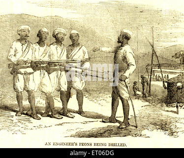 Santal tribe police , Santhal tribals , Munda ethnic group , Jharkhand , India , old vintage 1800s engraving Stock Photo