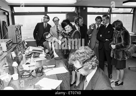 Launch of BRMB Radio, Birmingham, Tuesday 19th February 1974. BRMB is the fourth independent local commercial radio station to begin broadcasting in Britain. Stock Photo