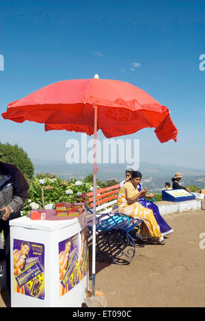 Ice cream stall on Doddabetta is the highest mountain in the Nilgiri hills ; Ooty ; Tamil Nadu ; India Stock Photo