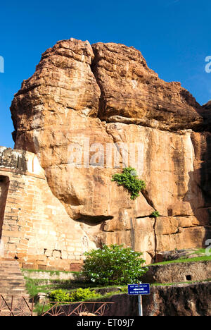 Red sandstone cliff, Badami , Vatapi , Bagalkot , Karnataka , India ...