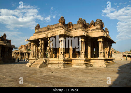 Elegant and ornate Kalyana mandapa wedding pavilion in Vitthala temple ; Hampi ; Karnataka ; India Stock Photo