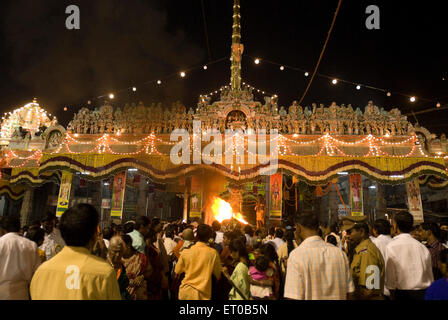 Celebration of Karthigai Deepam festival in Arunachaleshwara temple ; Thiruvannamalai ; Tamil Nadu ; India Stock Photo