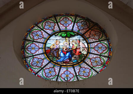 Stained glass windows in St. Mary's basilica in Shivajinagar ; Bangalore ; Karnataka ; India Stock Photo