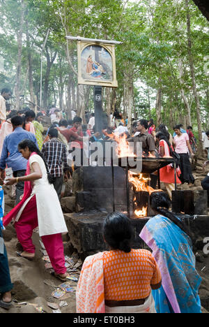 One of fourteen stations of way of cross of Jesus Christ in Malayattur hill ; Kerala ; India Stock Photo