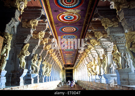 Ramanathaswamy Temple passage ceiling Rameswaram Rameshvaram Tamil Nadu India Stock Photo