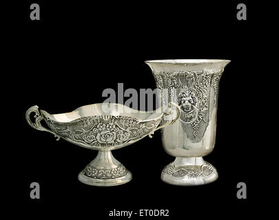 two vases from silver on a black background Stock Photo