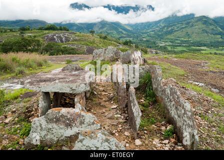 Megalithic dolmens or Muniyaras at Kovilkadavu ; Kudakkallu ; Muniyara Dolmens ; Umbrella Stone ; Marayoor ; Munnar ; Kerala ; India ; Asia ; Indian Stock Photo