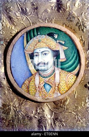 Painting of maratha king on ivory ; Tanjore ; Thanjavur ; Tamil Nadu ; India Stock Photo