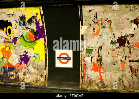 Torn posters , Elephant and Castle , Underground Station , London , Southwark , England , UK , United Kingdom Stock Photo