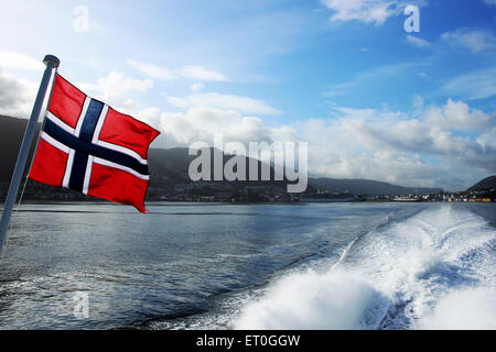 Norwegian flag floating in the air Stock Photo